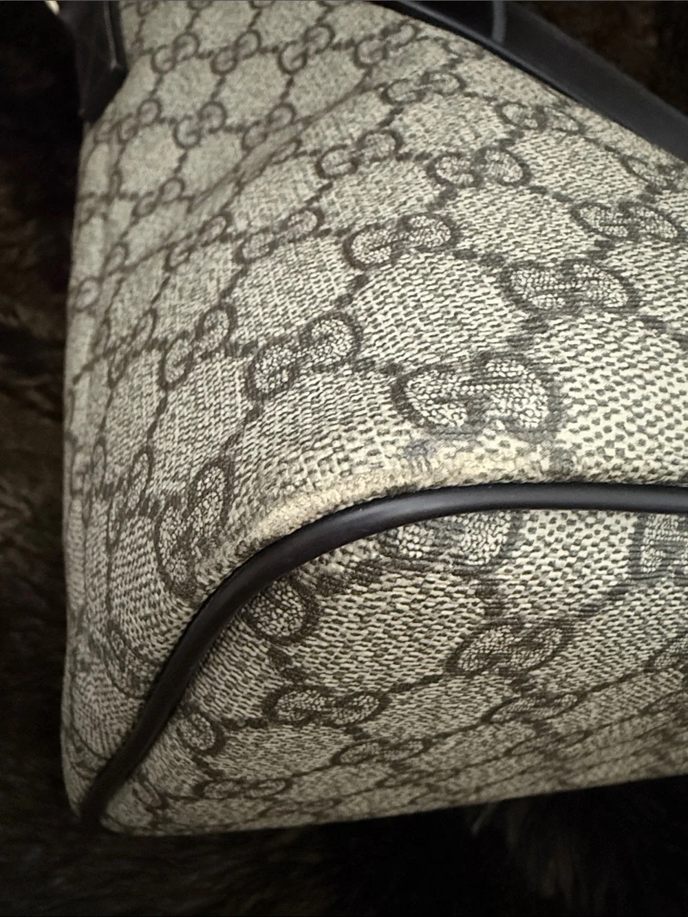 Gucci Beige GG Supreme Canvas Tote with Brown Trim
